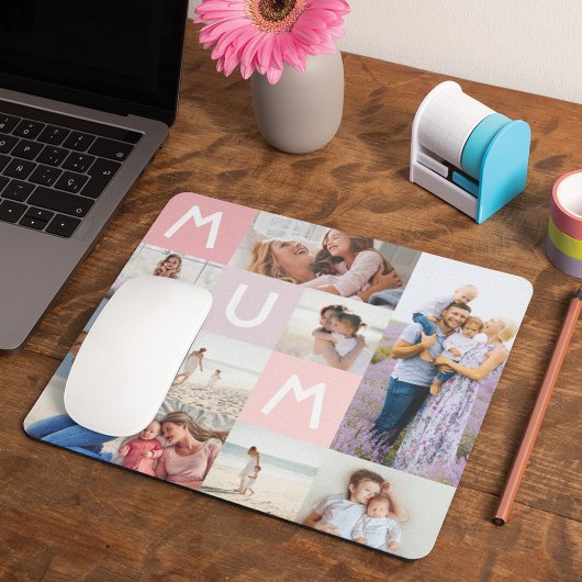 Mum Modern Foto Grid Collage Family Pink halten Mousepad