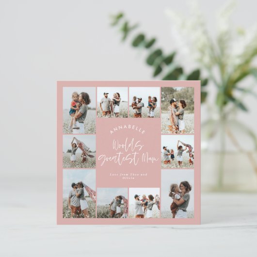 Mum pink elegante moderne minimale Foto Collage Einladung (Stehend Vorderseite)