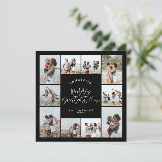 Mum Schwarz elegante moderne minimale Foto Collage Einladung (Stehend Vorderseite)