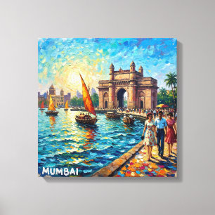 Mumbai Gateway India Hafen Vintage Gespannt Leinwa Leinwanddruck