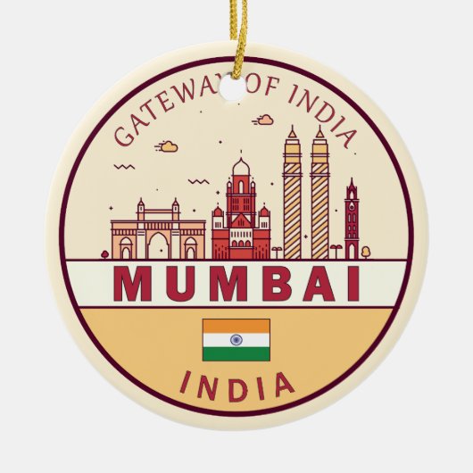 Mumbai India City Skyline Emblem Keramik Ornament (Vorne)