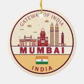 Mumbai India City Skyline Emblem Keramik Ornament (Hinten)
