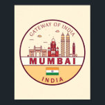 Mumbai India City Skyline Emblem Poster<br><div class="desc">Mumbai minimalistisches, farbenfrohes Kunstdesign mit Denkmälern und Sehenswürdigkeiten der Stadt in Indien.</div>