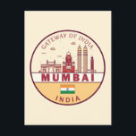 Mumbai India City Skyline Emblem Postkarte<br><div class="desc">Mumbai minimalistisches, farbenfrohes Kunstdesign mit Denkmälern und Sehenswürdigkeiten der Stadt in Indien.</div>