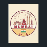Mumbai India City Skyline Emblem Postkarte<br><div class="desc">Mumbai minimalistisches,  farbenfrohes Kunstdesign mit Denkmälern und Sehenswürdigkeiten der Stadt in Indien.</div>