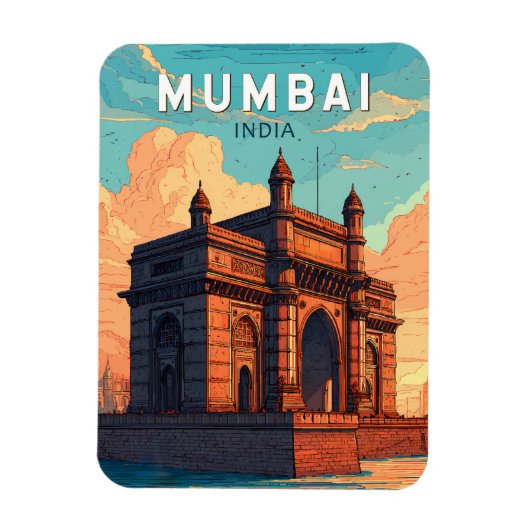 Mumbai India Illustration Travel Art Vintag Magnet (Vertikal)