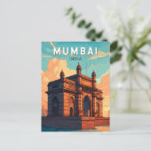 Mumbai India Illustration Travel Art Vintag Postkarte (Stehend Vorderseite)