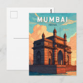 Mumbai India Illustration Travel Art Vintag Postkarte (Vorne/Hinten)