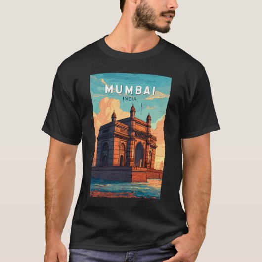 Mumbai India Illustration Travel Art Vintag T-Shirt (Vorderseite)