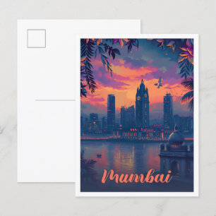 Mumbai India Vintag Art Travel Illustration Postkarte
