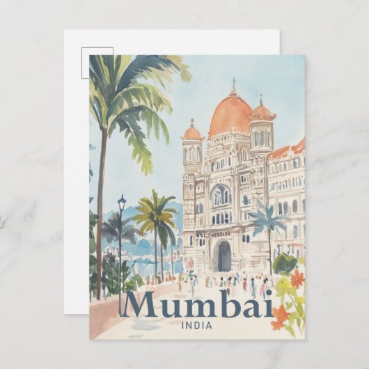 Mumbai India Watercolor Painting Travel Postkarte (Vorne/Hinten)