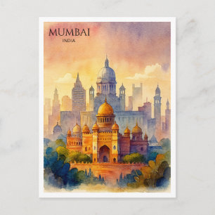 Mumbai India Watercolor Postcard ReiseSouvenir Feiertagspostkarte