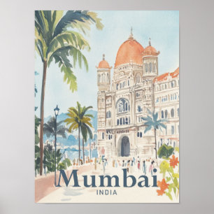 Mumbai Indien Aquarellmalerei Reise Poster