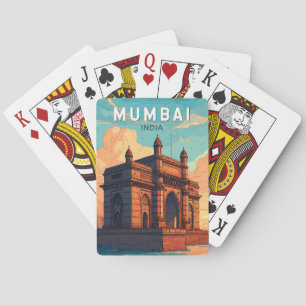 Mumbai Indien Illustration Reise Kunst Vintage Spielkarten