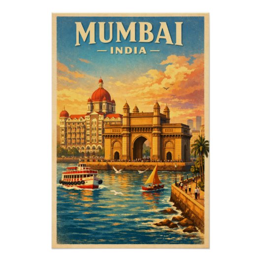 Mumbai, Indien, im klassischen Retro-Stil Poster (Vorderseite)
