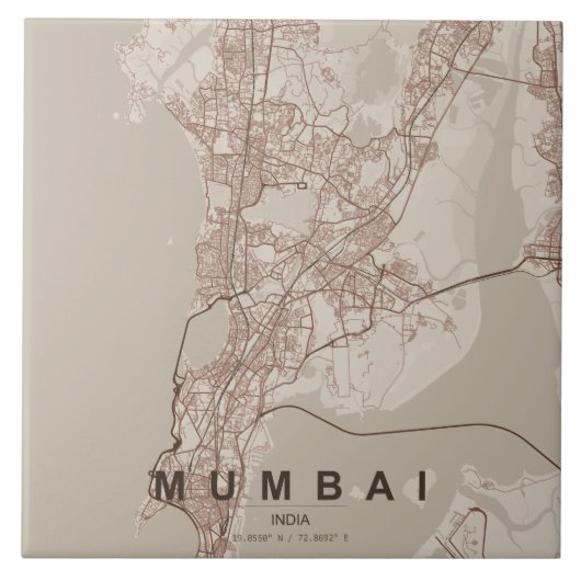 Mumbai Indien Stadtplan Minimal Design Fliese (Vorderseite)