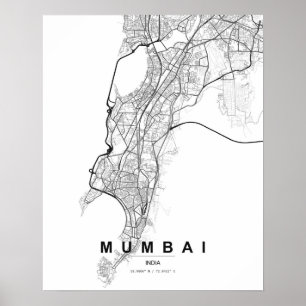 Mumbai-Minimalistische Karte (Schwarz & Weiß) Poster