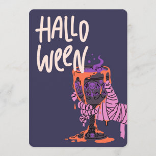 Mumienhand hält violetten Trankkelch Halloween Feiertagskarte