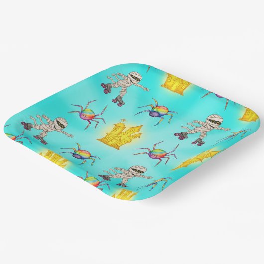 Mummies auf Roller-Skaten von Natasha Us Pappteller (Gewinkelt)