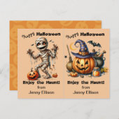 Mummy and Jack o' Lantern Party Halloween Card Postkarte (Vorne/Hinten)