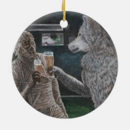 Mummy and Werewolf Drinks Fantasy Art Ornament