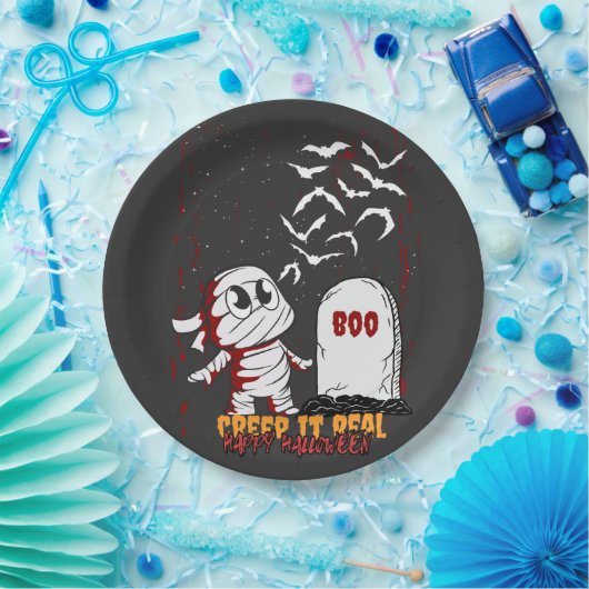 Mummy at Grave Boo Halloween Pappteller (Party)