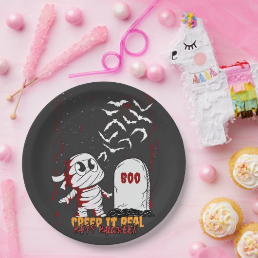 Mummy at Grave Boo Halloween Pappteller (Party)