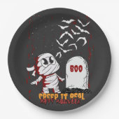 Mummy at Grave Boo Halloween Pappteller (Vorderseite)