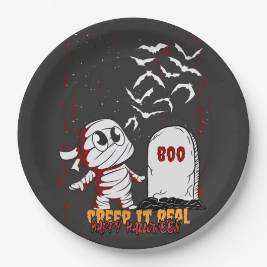 Mummy at Grave Boo Halloween Pappteller (Vorderseite)