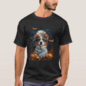 Mummy Australian Shepherd Pumpkin Beängstigend Hal T-Shirt (Vorderseite)