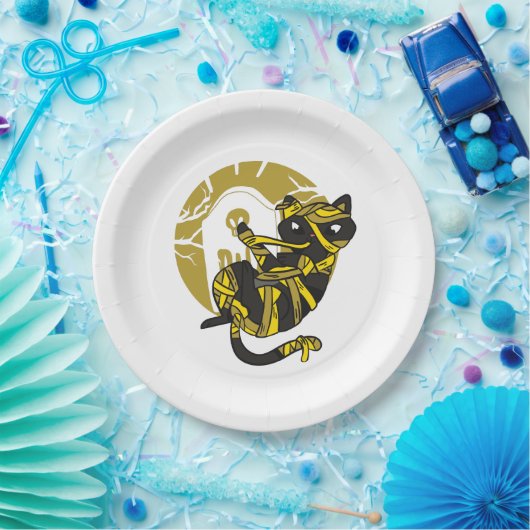 Mummy Cat Halloween Pappteller (Party)