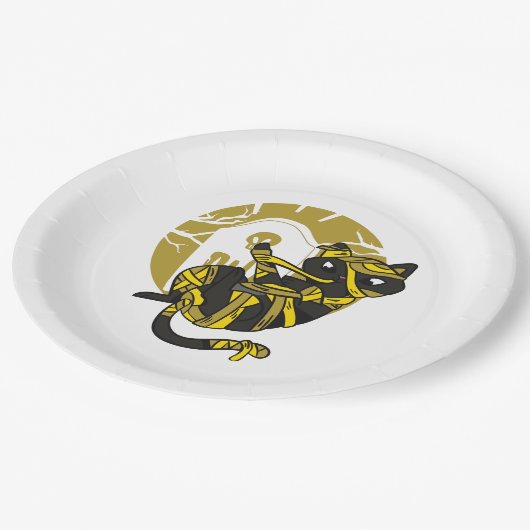 Mummy Cat Halloween Pappteller (Schrägansicht)