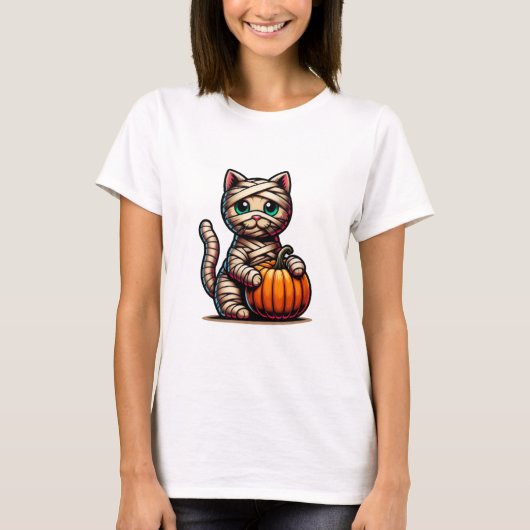 Mummy Cat Halloween T - Shirt - Niedliche Katze mi (Vorderseite)