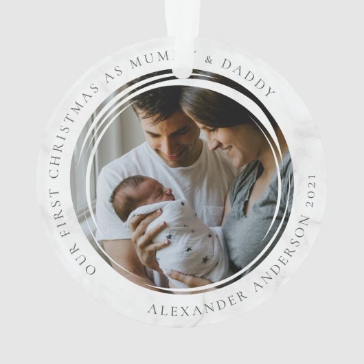 Mummy & Daddy First Christmas Foto Keepake Ornament (Rückseite)