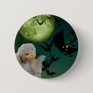 Mummy, Fledermaus & Mond Halloween Button