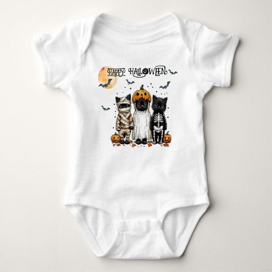 Mummy-, Ghost- und Skeletton-Kätzchen zu Halloween Baby Strampler (Vorderseite)
