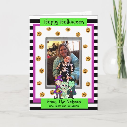 Mummy, Hexe und Vampire Foto Halloween Karte (Vorderseite)