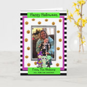 Mummy, Hexe und Vampire Foto Halloween Karte (Gelbe Blume)