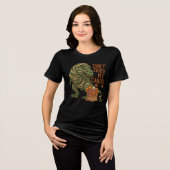 Mummy T-Rex Halloween Candy Warning Art Tri-Blend Shirt (Vorderseite voll)