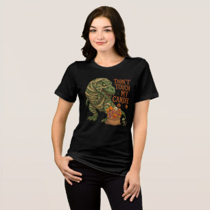 Mummy T-Rex Halloween Candy Warning Art Tri-Blend Shirt