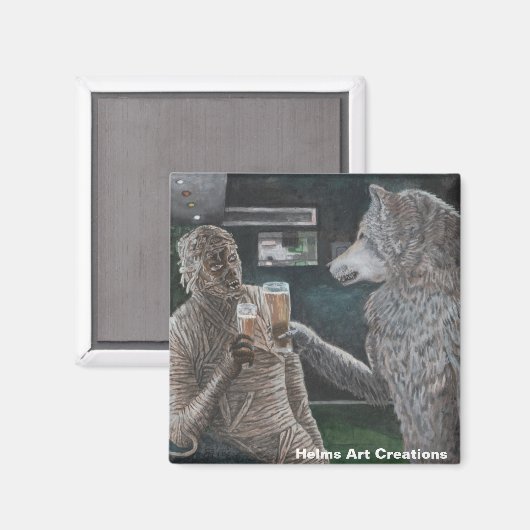 Mummy und Werewolf trinken Bier Button Magnet (Vorderseite/Rückseite)
