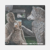 Mummy und Werewolf trinken Bier Button Magnet (Vorne)