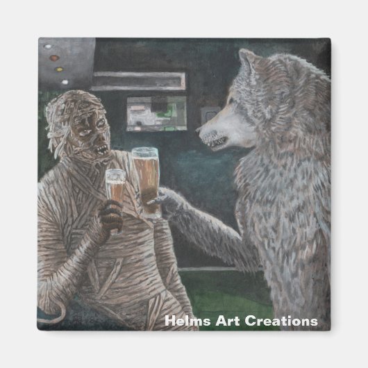 Mummy und Werewolf trinken Bier Button Magnet (Vorne)