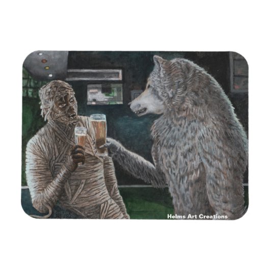 Mummy und Werewolf trinken Bier Flexible Magnet (Horizontal)