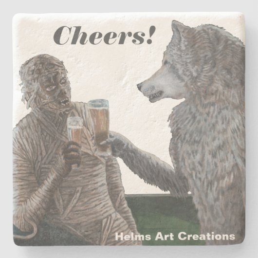 Mummy & Werewolf Drinks Fantasy Barware Untersetze Steinuntersetzer (Vorderseite)