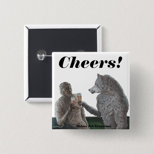 Mummy Werewolf trinkt Bierfantasy Art Button (Vorne & Hinten)