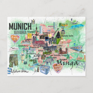 München Bayern Deutschland Illustrierte Reisekarte Postkarte