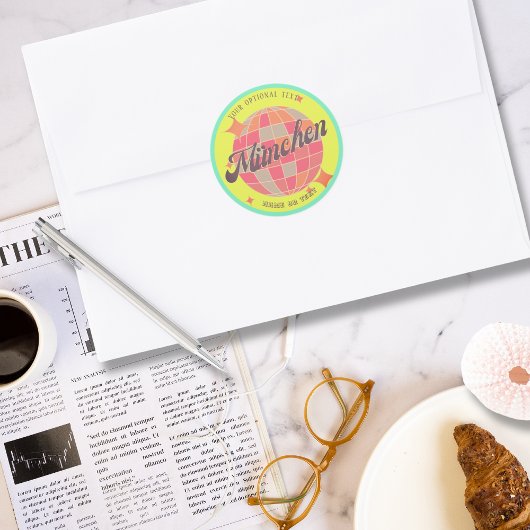 München Bayern Deutschland Retro Neongelb Runder Aufkleber