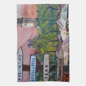 München-Bayern Viktualienmarkt mit Wegweisern Geschirrtuch (Vertikal)