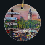 München-Bayern Viktualienmarkt mit Wegweisern Keramikornament<br><div class="desc">Eine hastende Markt-Szene München Viktualienmarkt oder Markt, ist ein Nahrungsmittelmarkt, der zum Stadtzentrum von München sehr nah ist. Ausgezeichnete und nicht billige Nahrung kann dort gekauft werden. An einem vollen Tag anzusehen ist möglich, weit in die Alpen, Hunderte von den Kilometern. Diese Ansicht inspirierte den Künstler zu dieser Malerei von...</div>